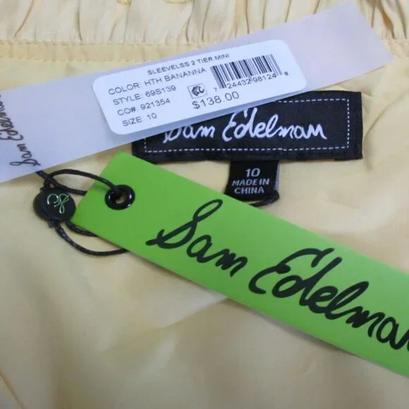 SAM EDELMAN Sleeveless Tiered Blouson Dress-Size 10-Banana NWT - Picture 7 of 14